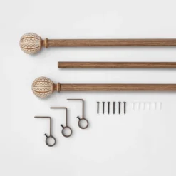 Carved Light Woodtone Ball Curtain Rod Natural - Opalhouse™